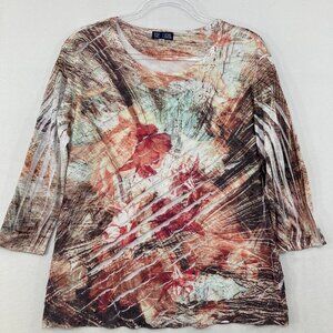 Vintage Top Ligne Medium Abstract Artsy Stretch Knit 3/4 Sleeve Top Festival